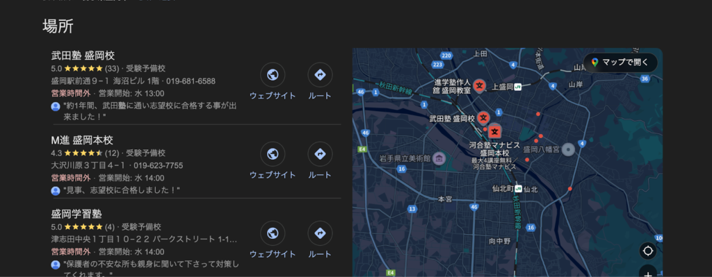 Google検索結果の特徴（ローカル/レビュー/画像/PAA）